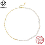 925 Silver Pearl Necklace with 14K Chain for Women GPN13