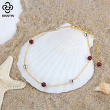 925 Sterling Silver Garnet Bead Ball Chain Anklet