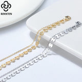 925 Silver Coin Cable Double Layer Anklet Chain for Women