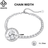 925 Silver Coin Cable Double Layer Anklet Chain for Women