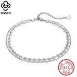 925 Silver Coin Cable Double Layer Anklet Chain for Women