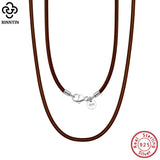 2mm Brown Leather Cord Chain Necklace with 925 Sterling Silver Clasp