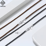 2mm Brown Leather Cord Chain Necklace with 925 Sterling Silver Clasp