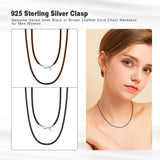 2mm Brown Leather Cord Chain Necklace with 925 Sterling Silver Clasp