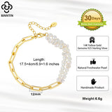 925 Silver Paperclip Chain Natural Pearl Double Strand Bracelet