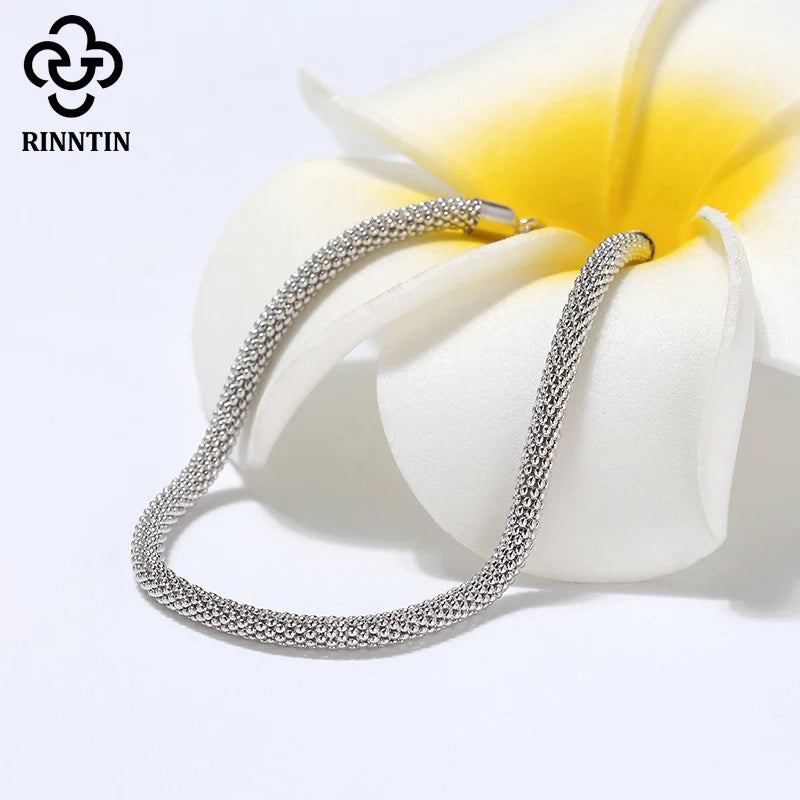 Italian 925 Silver 3mm Mesh Popcorn Chain Bracelet Unisex