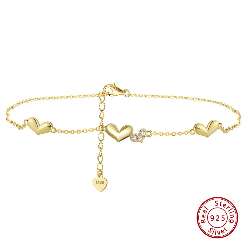 925 Silver Love Heart Chain Anklets for Women