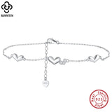 925 Silver Love Heart Chain Anklets for Women