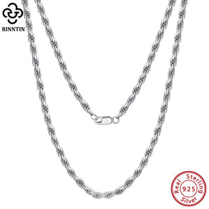 925 Silver Diamond-Cut Rope Chain Necklace Men Women Italian Silver Neck Chain