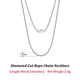 925 Silver Diamond-Cut Rope Chain Necklace Men Women Italian Silver Neck Chain