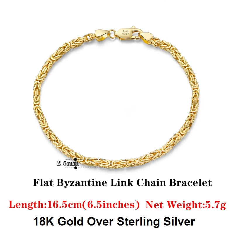 925 Sterling Silver Byzantine Link Chain Bracelet for Women SB122