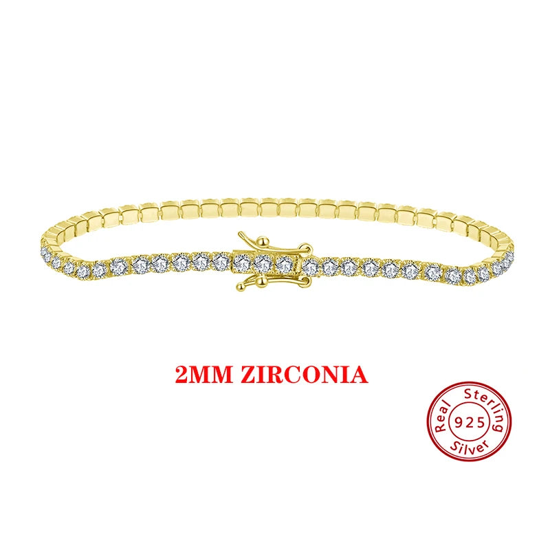 Rinntin Tennis Bracelet 14K Plated 925 Silver CZ 2-4mm