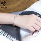 925 Sterling Silver Heart Shape CZ Stone Rose Bracelet