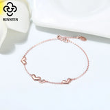 925 Sterling Silver Heart Shape CZ Stone Rose Bracelet