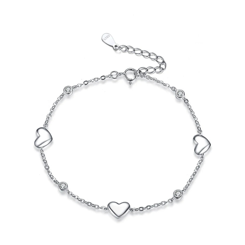 925 Sterling Silver Heart Shape CZ Stone Rose Bracelet