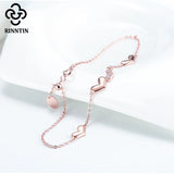 925 Sterling Silver Heart Shape CZ Stone Rose Bracelet