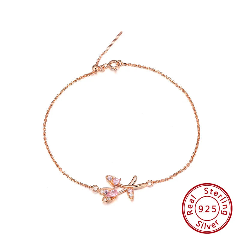 925 Sterling Silver Leaf Zirconia Bracelet for Women