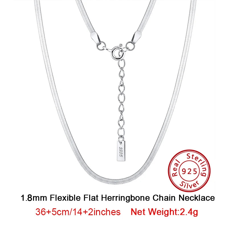 925 Silver 1.8mm Herringbone Chain Necklace Punk Jewelry