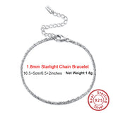 925 Silver 1.8mm Starlight Chain Bracelet Women Hand Jewelry SB111