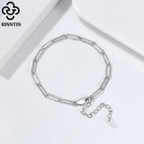 925 Sterling Silver Hammered Chain Bracelet - Punk Silver 925 Jewelry