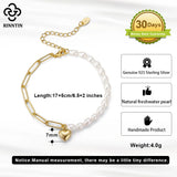 Vintage 14K 925 Silver Paperclip Link Pearl Chain Bracelet Heart Women's Jewelry