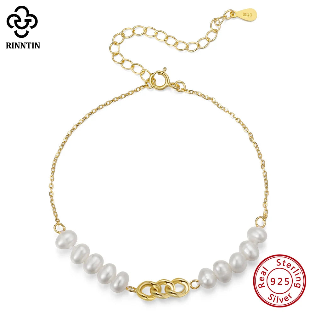 925 Silver 14k Bracelet with Natural Baroque Pearl for Women