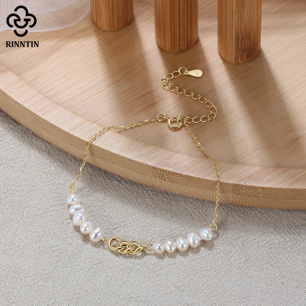 925 Silver 14k Bracelet with Natural Baroque Pearl for Women