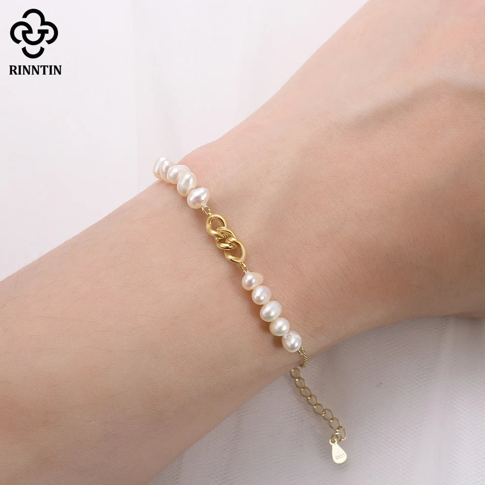 925 Silver 14k Bracelet with Natural Baroque Pearl for Women
