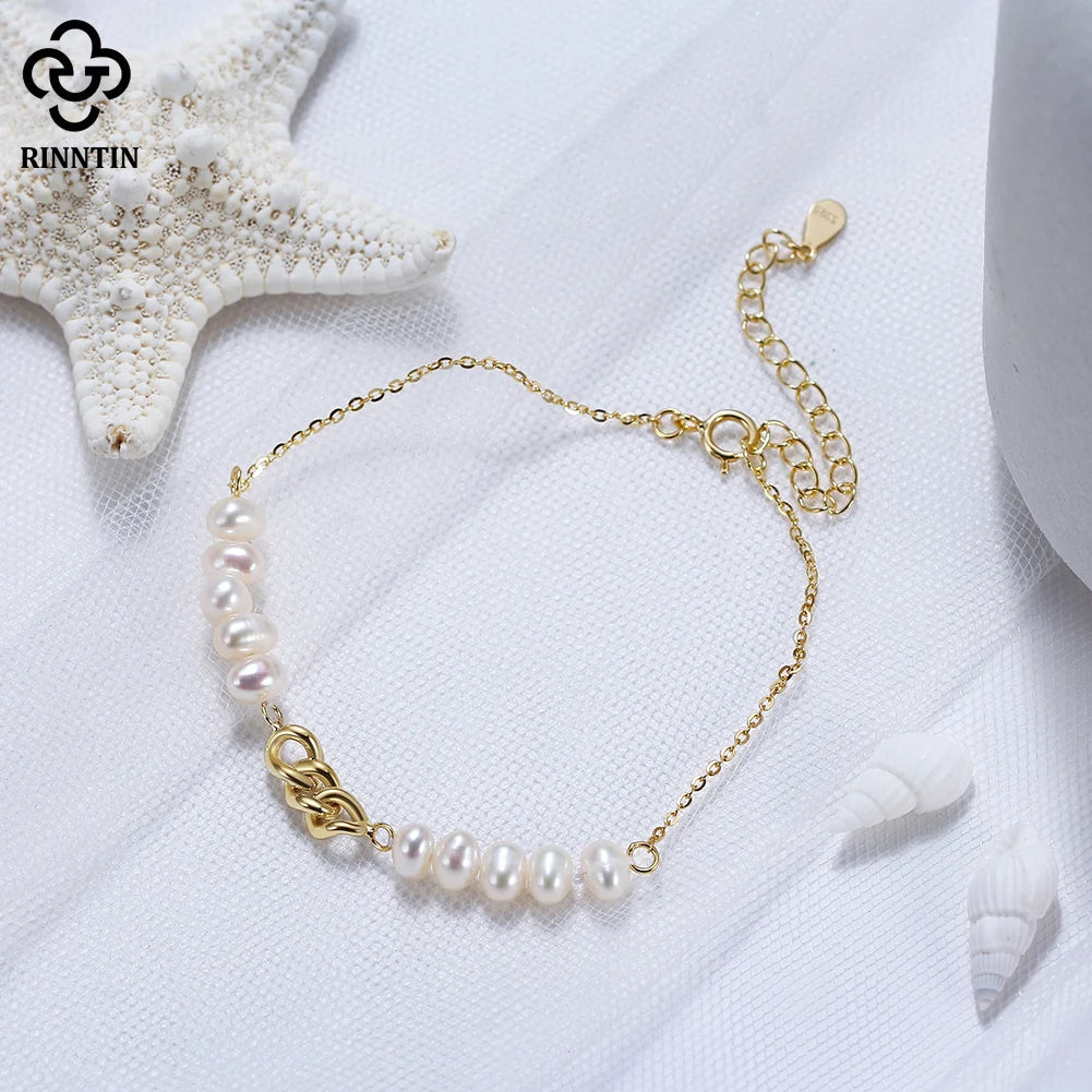 925 Silver 14k Bracelet with Natural Baroque Pearl for Women