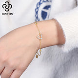 Rinntin 14K Plated 925 Silver Heart Charm Bracelet for Women