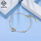 Rinntin 14K Plated 925 Silver Heart Charm Bracelet for Women