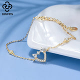Rinntin 14K Plated 925 Silver Heart Charm Bracelet for Women