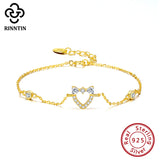 Rinntin 14K Plated 925 Silver Heart Charm Bracelet for Women