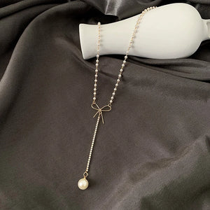 Long Necklace with Immortal Pearl Bow for Women