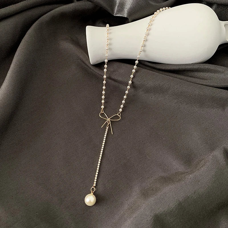 Long Necklace with Immortal Pearl Bow for Women