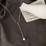 Long Necklace with Immortal Pearl Bow for Women