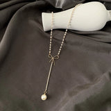 Long Necklace with Immortal Pearl Bow for Women