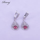 Rose Red Round & Flower Silver 925 Jewelry Set - Ring Earrings Necklace Bracelet