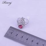 Rose Red Round & Flower Silver 925 Jewelry Set - Ring Earrings Necklace Bracelet