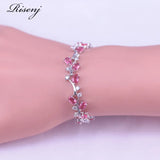 Rose Red Round & Flower Silver 925 Jewelry Set - Ring Earrings Necklace Bracelet