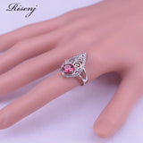Rose Red Round & Flower Silver 925 Jewelry Set - Ring Earrings Necklace Bracelet