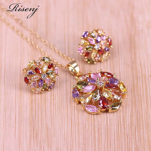 Rose Square Zircon Jewelry Set Women Earrings Necklace Anniversary