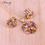 Rose Square Zircon Jewelry Set Women Earrings Necklace Anniversary
