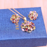 Rose Square Zircon Jewelry Set Women Earrings Necklace Anniversary