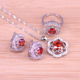 Red Rose Silver Jewelry Set for Women