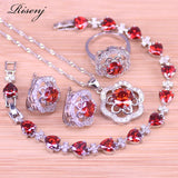 Red Rose Silver Jewelry Set for Women