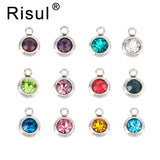 Risul Stainless Steel 60pcs Mixed Birthstone Charms 6mm Pendants