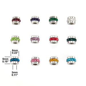 Stainless Steel Women Zodiac Birth Lucky Stones Spacer Bead Ball 6mm Charm