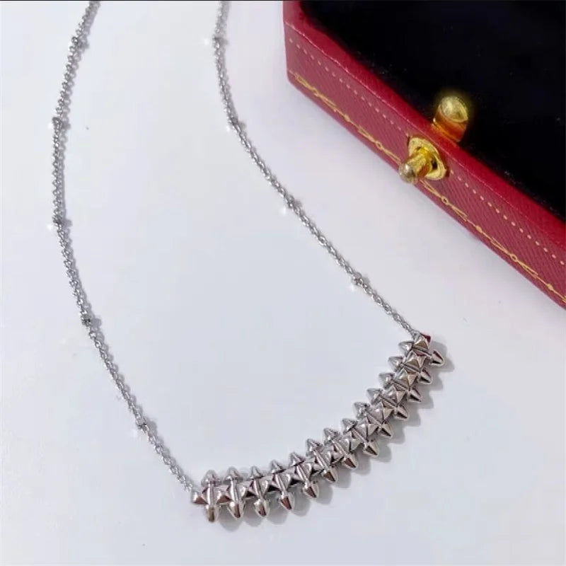 925 Silver Plated Rivet Necklace 18K Rose Bullet Pendant