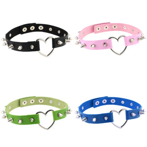 Rivet Punk Heart Collar Necklace for Women Men